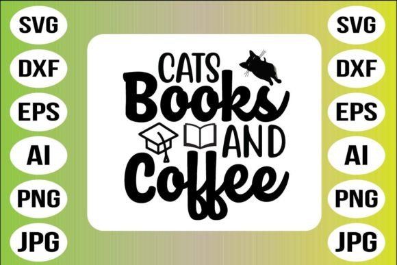 Cats, Books & Coffee: A Versatile Graphic Design Asset for Crafts