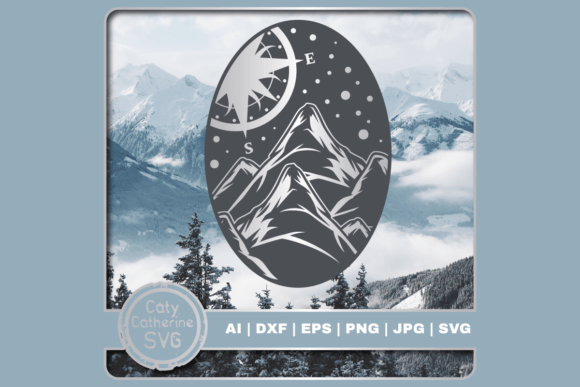 Mountains Compass Oval Graphic SVG